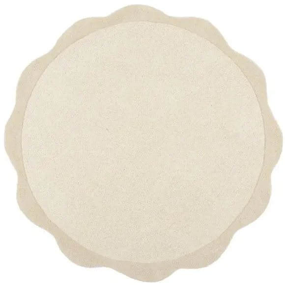 Round Rug with Scalloped Border - Natural, Wool