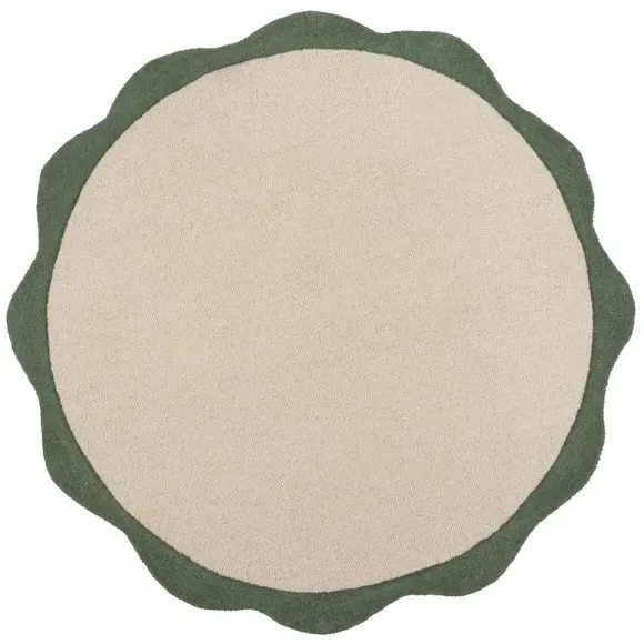 Round Rug with Scalloped Border - Sage, Wool