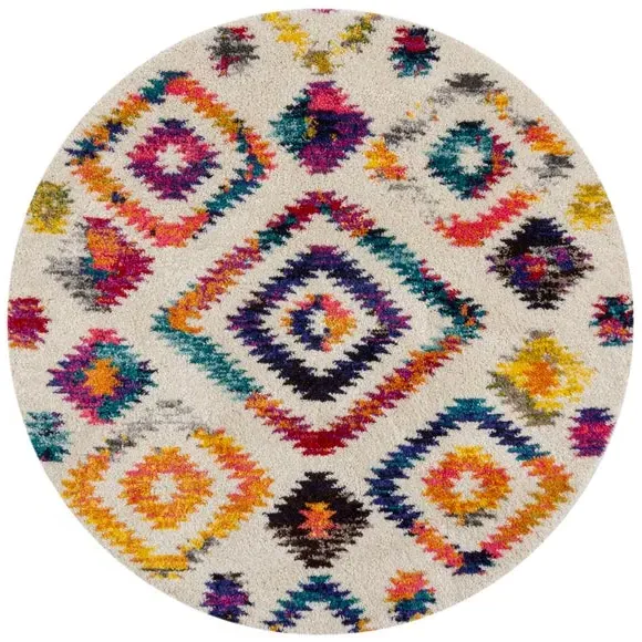 Round Rug with Tassels - Multicolor, Polypropylene