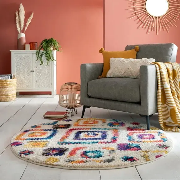 Round Rug with Tassels - Multicolor, Polypropylene image