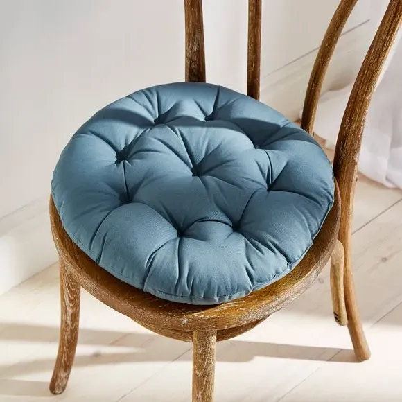 Round Seat Pad Quilted - Pacific Blue, Cotton