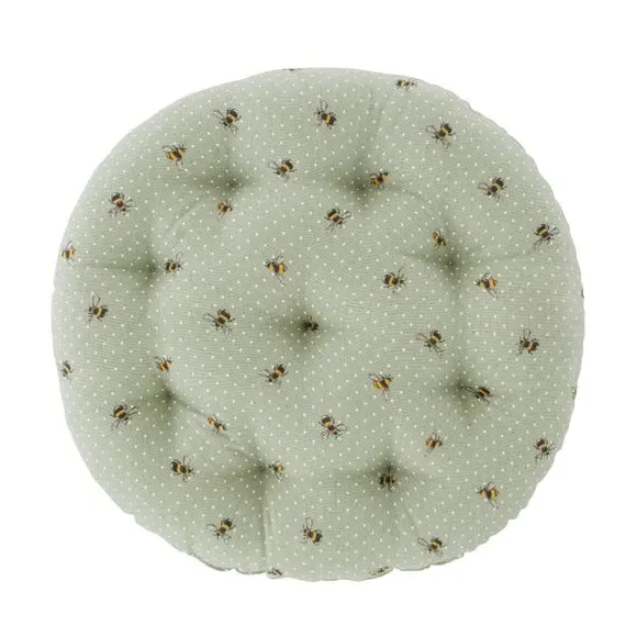 Round Seat Pad with Bee Print - Sage, Cotton