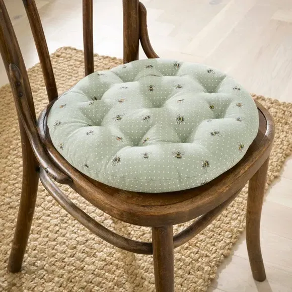 Round Seat Pad with Bee Print - Sage, Cotton image