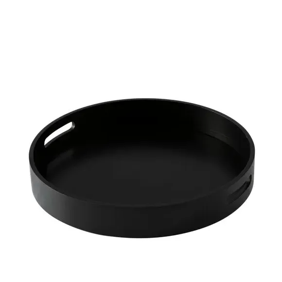 Round Serving Tray with Handles - Black, Wood