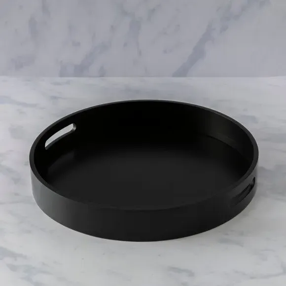 Round Serving Tray with Handles - Black, Wood image