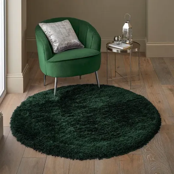 Round Shaggy Rug - Bottle Green, Polyester image