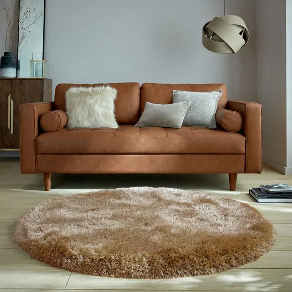Round Shaggy Rug - Caramel, Polyester
