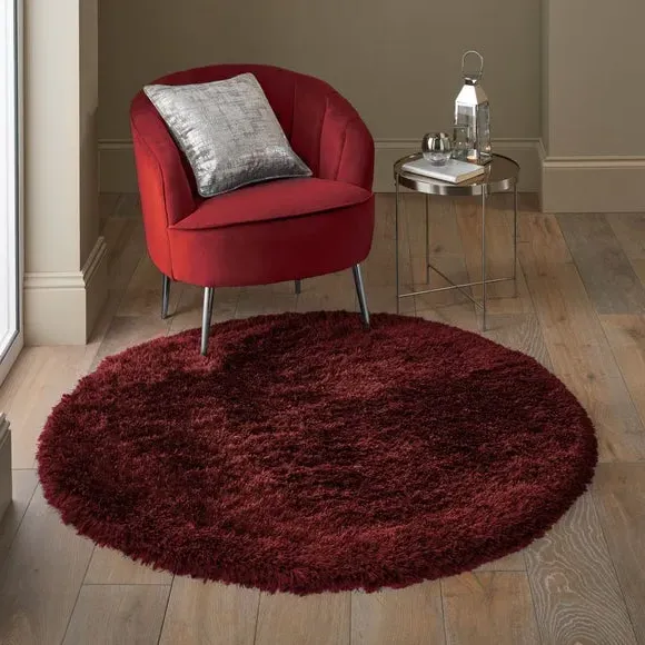 Round Shaggy Rug - Dark Red, Polyester