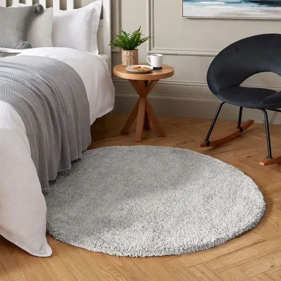 Round Shaggy Rug - Grey, Polypropylene