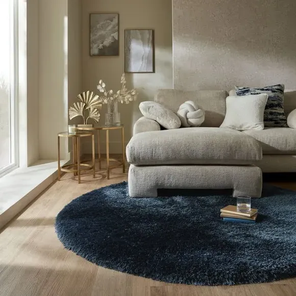 Round Shaggy Rug - Inky Blue, Polyester