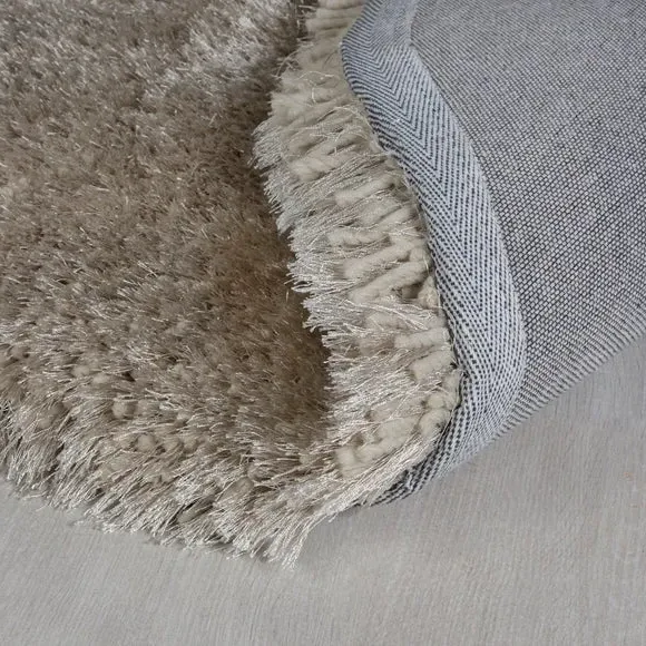 Round Shaggy Rug - Natural, Polyester