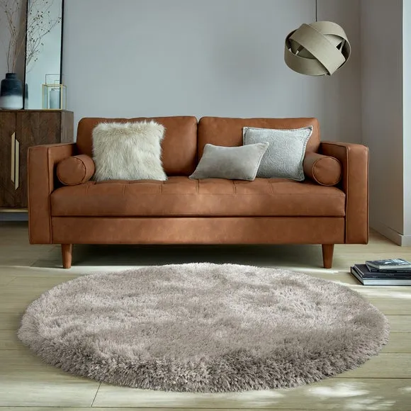 Round Shaggy Rug - Natural, Polyester