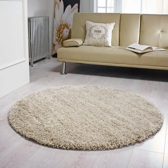 Round Shaggy Rug - Natural, Synthetic