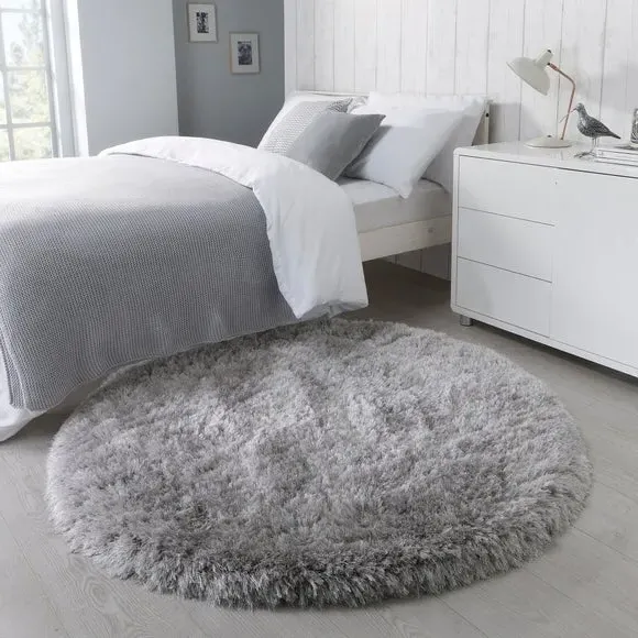 Round Shaggy Rug - Silver, Polyester