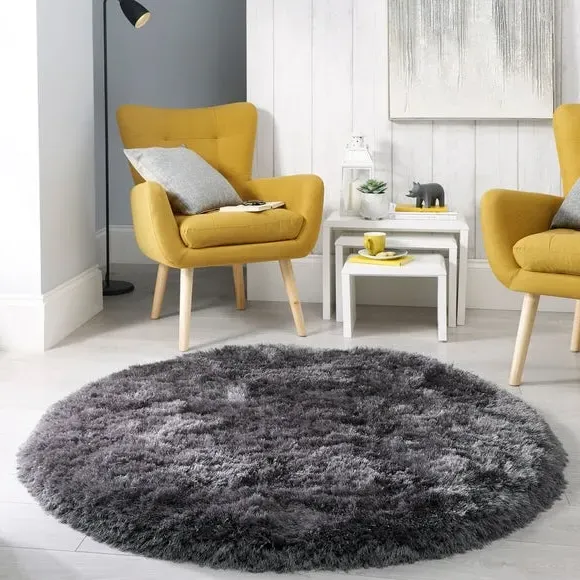 Round Shaggy Rug - Steel, Polyester