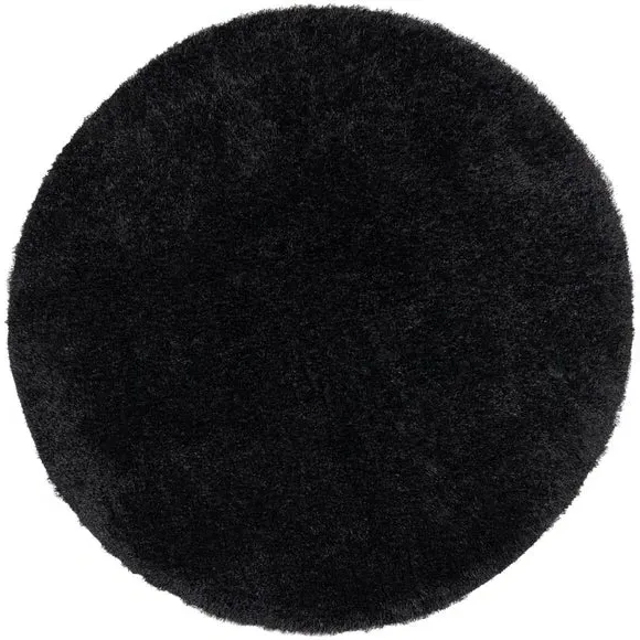 Round Shaggy Rug with Lustrous Yarns - Black