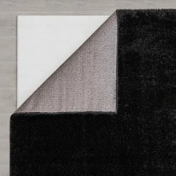 Round Shaggy Rug with Lustrous Yarns - Black