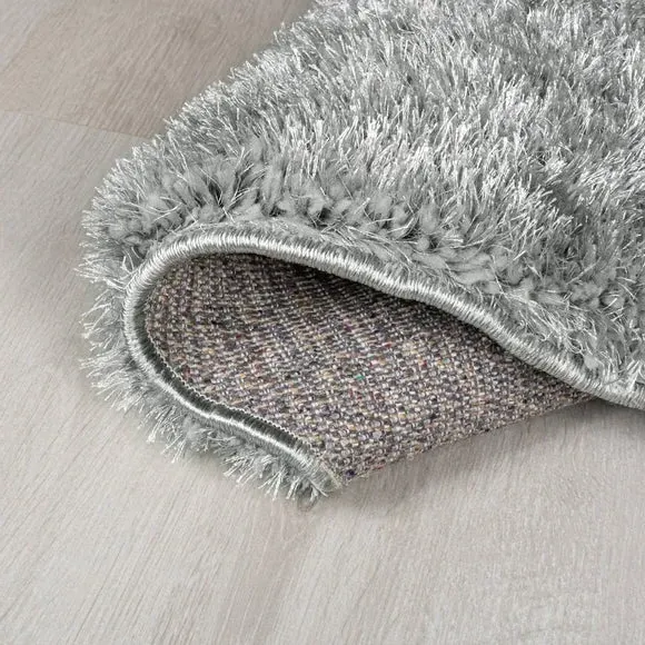 Round Shaggy Rug with Lustrous Yarns - Grey
