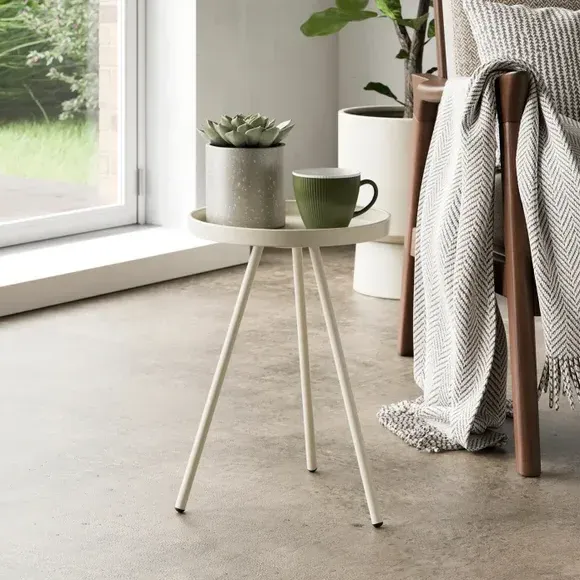 Round Side Table - Stone, Iron