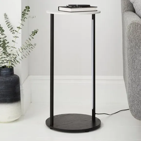 Round Side Table with LED Light - Black, Marble