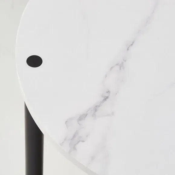 Round Side Table with LED Light - Black, Marble