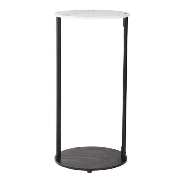 Round Side Table with LED Light - Black, Marble