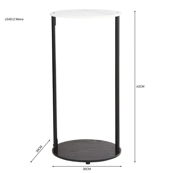 Round Side Table with LED Light - Black, Marble