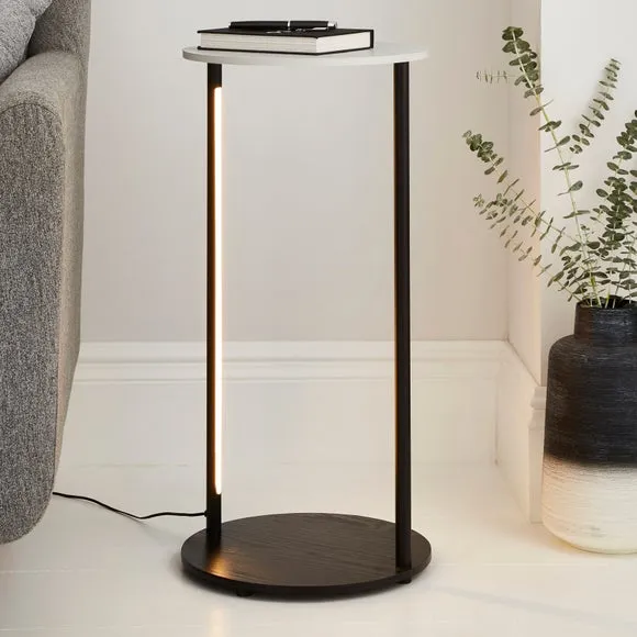 Round Side Table with LED Light - Black, Marble image