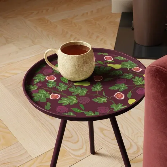 Round Side Table with Print - Purple, Iron