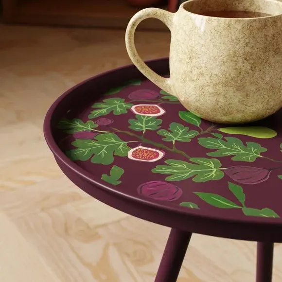 Round Side Table with Print - Purple, Iron