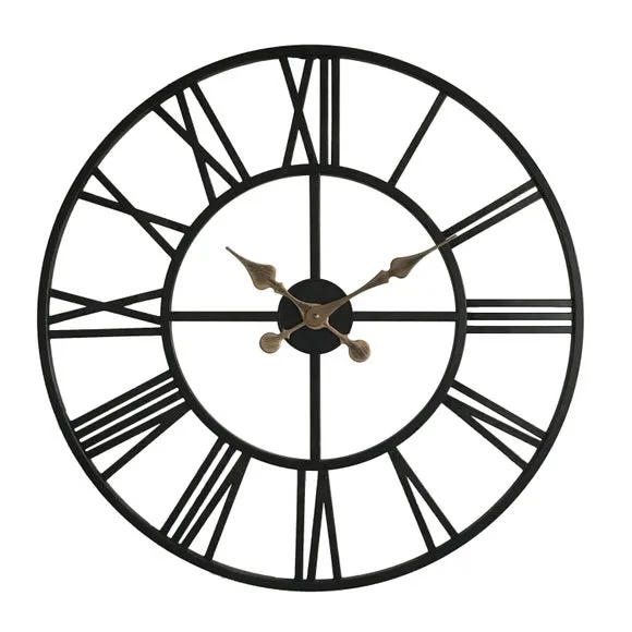 Round Skeleton Wall Clock - Black