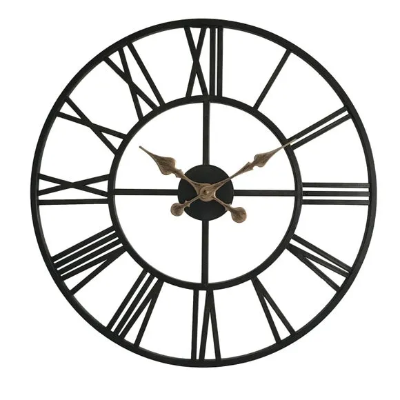 Round Skeleton Wall Clock - Black