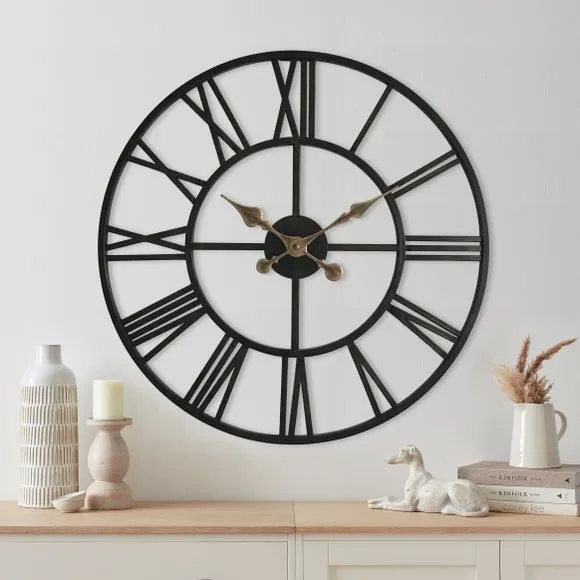 Round Skeleton Wall Clock - Black