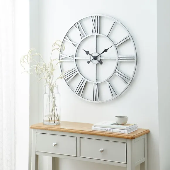 Round Skeleton Wall Clock - Silver