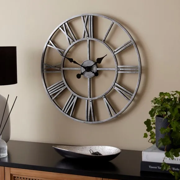 Round Skeleton Wall Clock - Silver