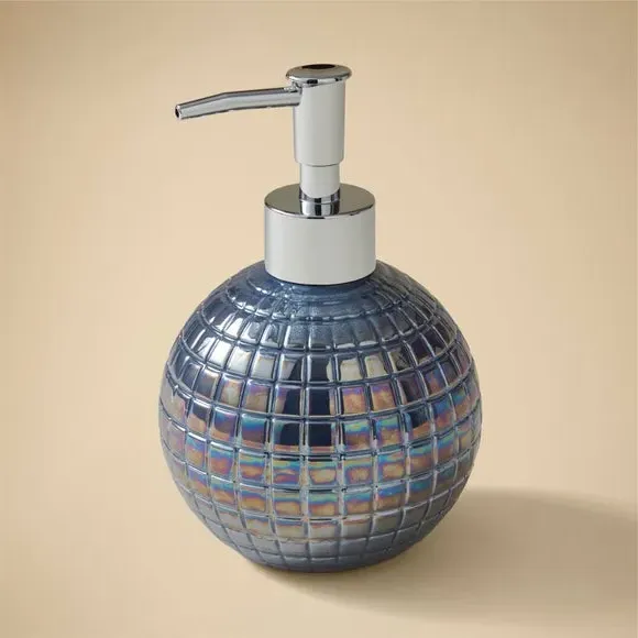 Round Soap Dispenser with Mirror Tiles - Silver