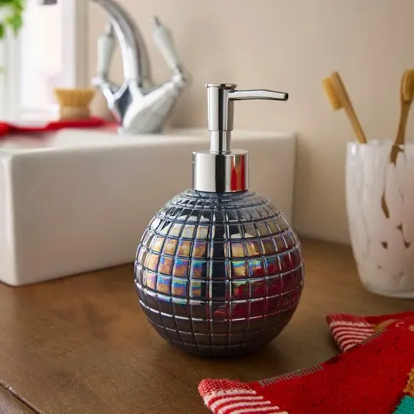 Round Soap Dispenser with Mirror Tiles - Silver image