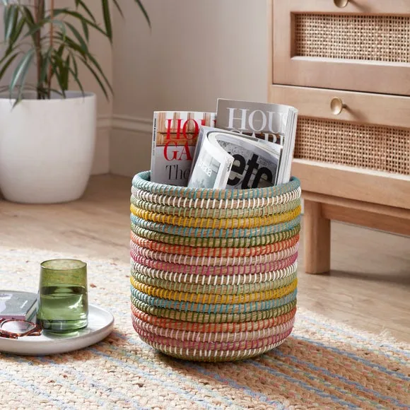 Round Storage Basket - Multicolor, Straw image