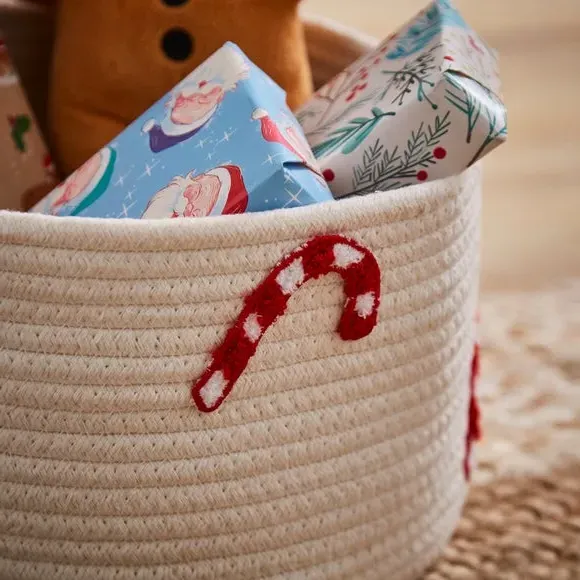 Round Storage Basket with Pattern - White