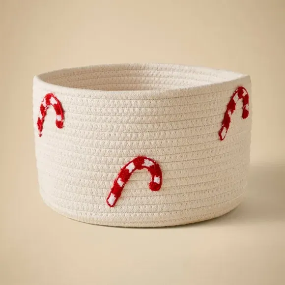 Round Storage Basket with Pattern - White
