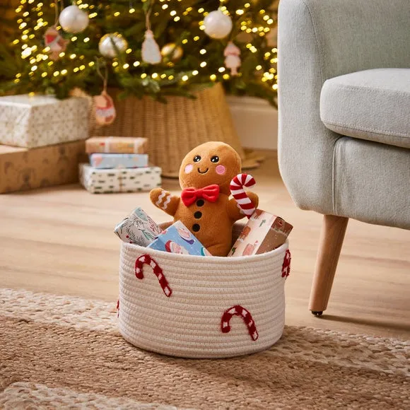 Round Storage Basket with Pattern - White