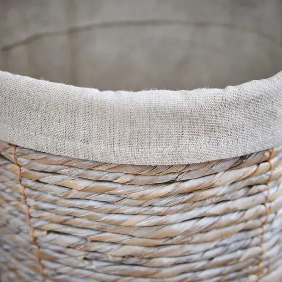 Round Storage Bin with Liner - Whitewash, Wicker