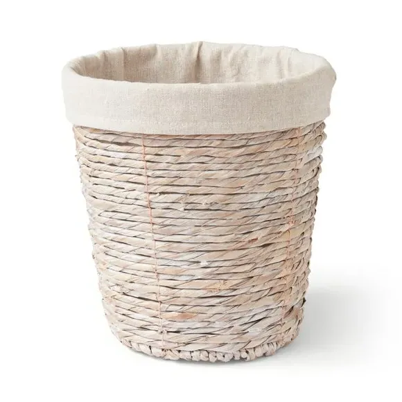 Round Storage Bin with Liner - Whitewash, Wicker