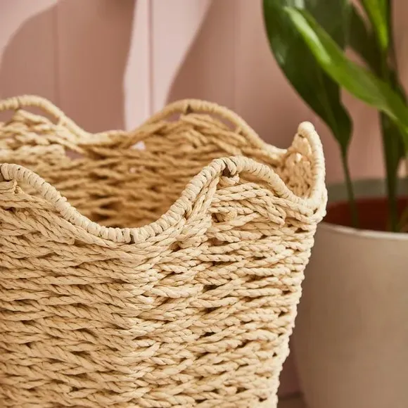 Round Storage Bin with Wavy Edge - Natural Paper
