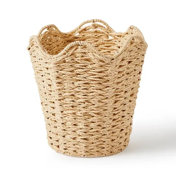 Round Storage Bin with Wavy Edge - Natural Paper