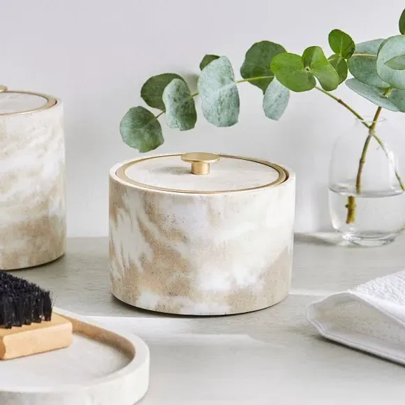 Round Storage Pot with Lid - Cream, Resin image