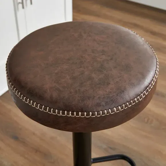 Round Swivel Bar Stool - Brown, Faux Leather
