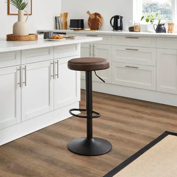 Round Swivel Bar Stool - Brown, Faux Leather image