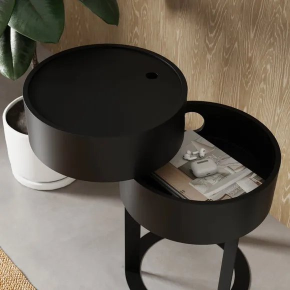 Round Swivel Bedside Table - Black