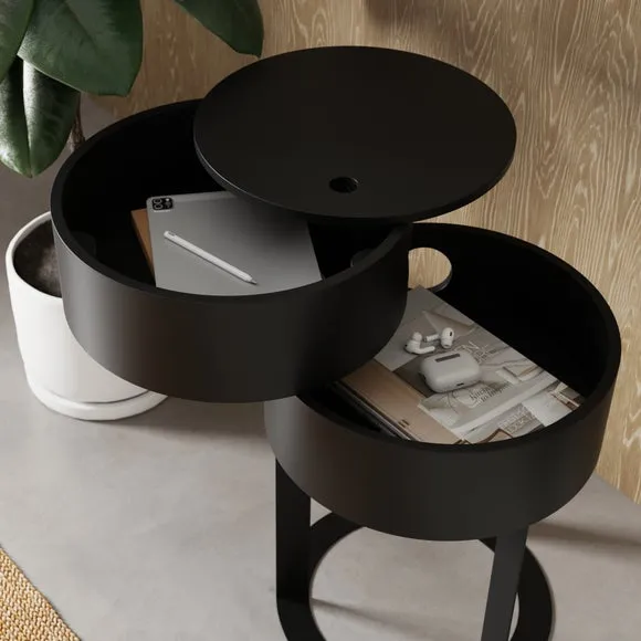 Round Swivel Bedside Table - Black